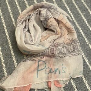 Paris themed sheer scarf no tags around 22”x 45” used